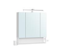 VASAGLE Armario de Baño con Espejo 3 Puertas, Mueble de Pared con Espejo, Enchufe, Cesta Colgante, Soporte para Secador de Pelo, para Baño, Lavabo, Blanco Nube BBK126W01