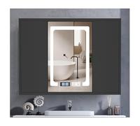 Armario de baño con espejo de baño con luz LED antivaho montado en la pared, almacenamiento de 80 x 70 cm, elegantes armarios de espejo de baño para espacios modernos