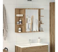 Armario de Baño con Espejo, Madera de Ingeniería y Acrílico, Diseño Moderno, Mueble de Baño, Armario Pared, Armario Multiusos, Para Baños y Oficina, Color Roble Artesanal, 80 x 20.5 x 64 cm