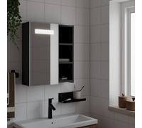 Armario de Baño con Espejo y Iluminación LED, Madera con Revestimiento de Melamina, Estantes, Diseño Compacto, Armario Multiusos, Para Baño, Dormitorio y Vestidor, Color Negro, 45 x 13 x 52 cm