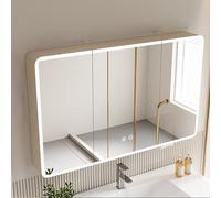 Armario de baño con Espejo y luz LED de 110 x 13 x 70 cm, Armario de baño con 3 Puertas, Armario de baño Colgante con Interruptor de Sensor táctil Ajustable con Temperatura de Colo
