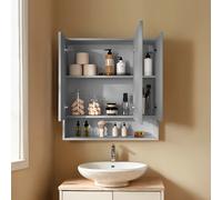 Armario de baño con puertas de espejo, mueble de almacenamiento, gabinete de pared con espejo, compartimento abierto, estantes ajustables, 16.5 x 70 x 75 cm