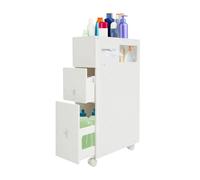 Armario de baño de 19,5 cm de ancho con 2 cajones, 1 compartimentos abiertos y caja de pañuelos multiusos para cocina, baño, 44 x 19,5 x 74 cm