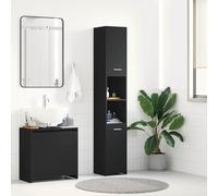 Armario de Baño de Madera Contrachapada Negro Brillante 30x30x183.5 cm con 6 Compartimentos y 2 Puertas, Estructura Robusta y Estable, Diseño Elegante con Asas para Fácil