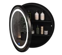 Armario de baño de pared negro de 60 cm con luz LED y estante de almacenamiento, elegante organizador de tocador para baños modernos, ahorro de espacio y diseño funcional