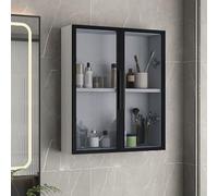 Armario de baño estrecho de pared - Estante de almacenamiento de inodoro de madera maciza con espejo y puertas de cristal - Armario de pared que ahorra espacio para nización de baño y decoración