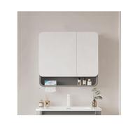 Armario de baño iluminado con espejo de almacenamiento, 80 x 70 cm, montado en la pared o empotrado, perfecto para encima del inodoro, solución de baño elegante y funcional, acabado gris
