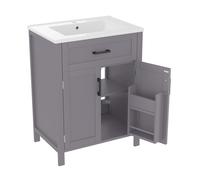 Armario de baño independiente con lavabo, estantes de doble puerta, cajones prácticos, estantes ajustables, 60x46x84,8 cm, Gris