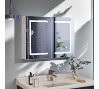 Armario de baño LED con espejo, 80 x 60 cm, control táctil, 3 temperaturas de color, almacenamiento montado en la pared, diseño moderno, acabado blanco, perfecto para uso doméstico