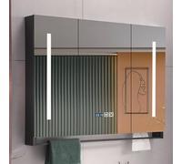 Armario de baño LED de madera maciza, espejo de pared con sistema antivaho, pantalla inteligente de maquillaje y reloj, elegancia moderna para soluciones de almacenamiento elegantes
