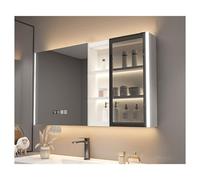 Armario de baño montado en la pared con espejo de 3 puertas, ahorro de espacio, elegante y moderno pelo de baño con estantes para almacenamiento encima del inodoro y elegante decoración del hogar