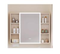 Armario de baño montado en la pared con espejo, marco de aluminio de almacenamiento de una sola puerta, acabado caqui, 90 cm, solución elegante para ahorrar espacio