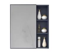 Armario de baño montado en la pared con espejo plateado de alta definición, aluminio azul, ahorro de espacio, almacenamiento para encima de lavabos y tocadores (A, 55 x 10 x 65 cm)