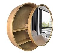 Armario de baño montado en la pared con espejo redondo, armario de almacenamiento 2 en 1 para sala de estar, cocina y dormitorio, elegante solución de botiquín de madera
