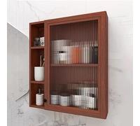 Armario de baño montado en la pared con puerta de cristal sobre el inodoro, 3 estantes abiertos para dormitorio y sala de estar (80 cm, estilo 3 izquierdo)