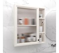 Armario de baño montado en la pared con puertas de cristal, 3 estantes abiertos sobre el inodoro, almacenamiento para dormitorio y sala de estar, elegante unidad de almacenamiento de 80 cm (estilo