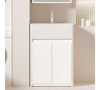 Armario de baño móvil con fregadero de cerámica, juego de tocador compacto que ahorra espacio con grifo y desagüe para baños pequeños, diseño de 18 pulgadas