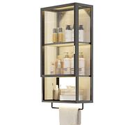 Armario de baño que ahorra espacio con toallero y soporte para champú, solución de almacenamiento montado en la pared para lavandería, cocina y encima del inodoro, sin necesidad de taladrar, diseño