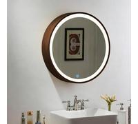 Armario de baño redondo iluminado con espejo regulable, 3 opciones de color, diseño abierto a la izquierda/derecha, elegante furor de pared (marrón, 50 cm)