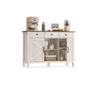 VASAGLE Armario de Bar Café, Mueble de Cocina con 3 Cajones, Armario del Campo Aparador con Estante Ajustable para Cocina, Blanco Rústico y Marrón Miel BBK371W02V1