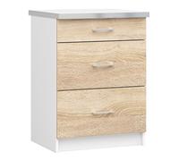 Armario de cocina akord lima s60 con encimera blanco 60 cm 3 cajones frente en color roble sonoma 60x44,5x82 cm