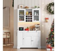 Armario de cocina, armario alto, armario de almacenamiento, armario de vitrina con puerta, estante integrado para especias, estantes ajustables, con iluminación LED que cambia de color y enchufe, 180