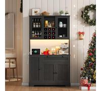 Armario de cocina, armario alto, armario de almacenamiento, armario de vitrina con puerta, estante integrado para especias, estantes ajustables, con iluminación LED que cambia de color y enchufe, 180