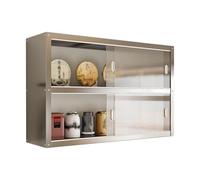 Armario de cocina de acero inoxidable de montaje en pared con puertas correderas, estante de almacenamiento versátil para garaje o almacén, sin panel trasero, dimensiones 100 x 35 x 40 cm