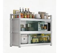 Armario de Cocina de Acero Inoxidable - Estante de Pared 35cm de Ancho con Puertas Correderas Trasparentes - Mueble Auxiliar para Microondas y Menaje - 3 Niveles Ahorro de Espacio(L80xW30xH90cm)
