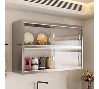 Armario de cocina de pared de acero inoxidable, 2 métodos de instalación con puerta corredera transparente, capacidad de carga de 25 kg, para salas de estar y baños