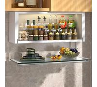 Armario de cocina montado en la pared con puerta de vidrio templado, armario de almacenamiento de despensa con puerta desplegable de armario, armario de metal para baño, vitrina colgante de cristal