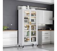 Armario de despensa de cocina de 65 pulgadas con puertas de cristal, estante de almacenamiento móvil, organizador de alimentos independiente con 4 estantes ajustables para cocina, comedor, sala de