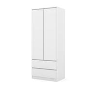 Armario de dormitorio con 2 puertas y 2 cajones, armario de almacenamiento moderno con barra y sistema sin asa, guardarropa, ahorro de espacio para entrada y oficina, estilo minimalista Línea MAJA