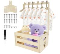 Armario de ducha para bebés, cesta de ducha de bebé de madera con 10 perchas y asa, 40 × 30 × 20 cm, gran capacidad de almacenamiento para bebés Hamper para embarazo, regalos para padres (colgador