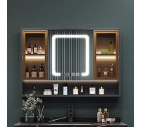 Armario de espejo de baño con luces LED, 40 espejos rectangulares antivaho, empotrados o montaje en superficie, función de desempañamiento inteligente, estante de almacenamiento de pared