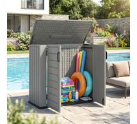 Outsunny armario de exterior de hdpe, 940l, caseta de jardín exterior con tapa abatible, 2 puertas, cerradura, cobertizo de jardín para almacenaje herramientas, 142x67x119 cm, gris claro 119 cm