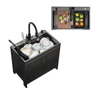 Armario de fregadero para exteriores con cuenco de acero inoxidable, grifo extraíble para jardín, patio, cocina, baño, lavandería, duradero, elegante, solución de ahorro de espacio