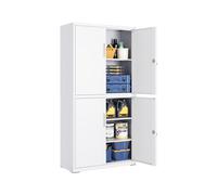 SONGMICS Armario de Garaje de 5 Estantes con 4 Puertas, Armario de Oficina, 40 x 80 x 180 cm, 2 Cerraduras, Estantes Ajustables, Gabinete de Metal, Blanco Mate OMC016WG01