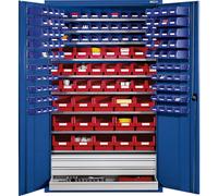 Armario de gran capacidad de chapa de acero eurokraft pro, con 9 baldas, 152 cajas visualizables y 3 cajones