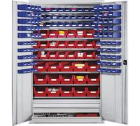 Armario de gran capacidad de chapa de acero eurokraft pro, con 9 baldas, 152 cajas visualizables y 3 cajones