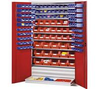Armario de gran capacidad de chapa de acero eurokraft pro, con 9 baldas, 152 cajas visualizables y 3 cajones