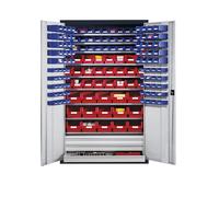 Armario de gran capacidad de chapa de acero eurokraft pro, con 9 baldas, 152 cajas visualizables y 3 cajones