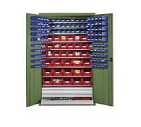 Armario de gran capacidad de chapa de acero eurokraft pro, con 9 baldas, 152 cajas visualizables y 3 cajones