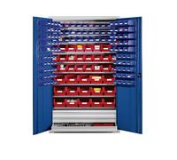 Armario de gran capacidad de chapa de acero eurokraft pro, con 9 baldas, 152 cajas visualizables y 3 cajones