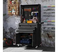 Armario de herramientas HOMCOM con ruedas y placa perforada, caja de herramientas con cerradura, 3 cajones, estante ajustable, organizador de herramientas móvil, carrito de taller para garaje y
