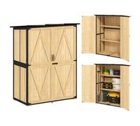 Armario de jardín Outsunny, caseta de herramienta de madera resistente a la intemperie con 2 puertas, estantes y techo de asfalto
