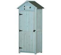 Armario de jardín Outsunny, caseta exterior para herramientas, 3 estantes, 2 puertas, techo inclinado, almacenamiento exterior para terraza, 77x54x179 cm, gris Azul