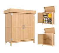 Armario de jardín Outsunny con soporte, puerta de doble estante y techo inclinado regulable. 74L x 43l x 88H cm madera maciza de pino Amarillo