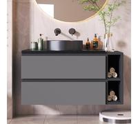 Armario de lavabo colgante con lavabo de cerámica y práctico espacio de almacenamiento, elegante mueble de baño, fácil de limpiar y duradero, ideal para baño moderno (negro + gris)