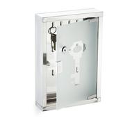 Relaxdays Cerrar Armario de Llaves con Cerradura, Caja Portallaves Pared, Acero Inoxidable, Puerta Cristal, 32x22x6cm, Plateado